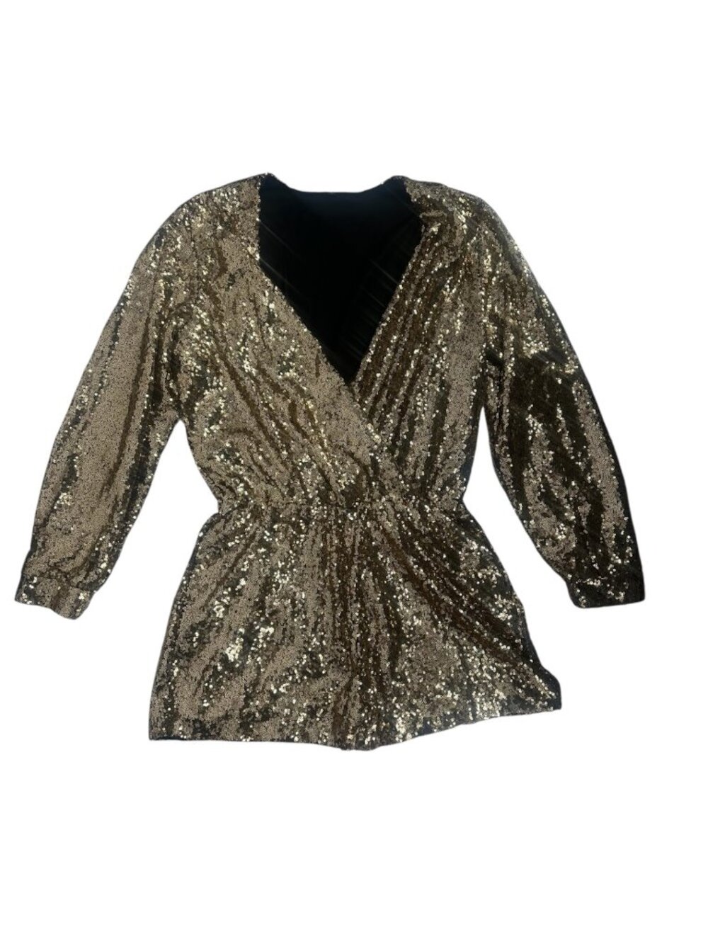 Boutique Style Women’s Gold Sequin Romper Large Long Sleeve New Years Eve Party - Picture 6 of 13